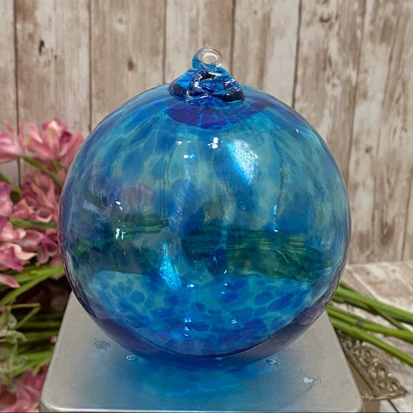 Blue Handblown Heavy Glass 4” Large Ornament - Picture 1 of 12